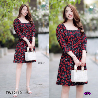 12110 Dress เดรส แขนตุ๊กตา ลายเชอร์รี่ Dress with doll sleeves, cherry pattern