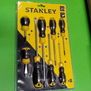 STANLEY ไขควง 8 ตัวชุดด้ามหุ้มยาง ชุดไขควง ไขควงปากแฉก - แบน เนื้อเหล็ก CRV S351-66673 (66-673)