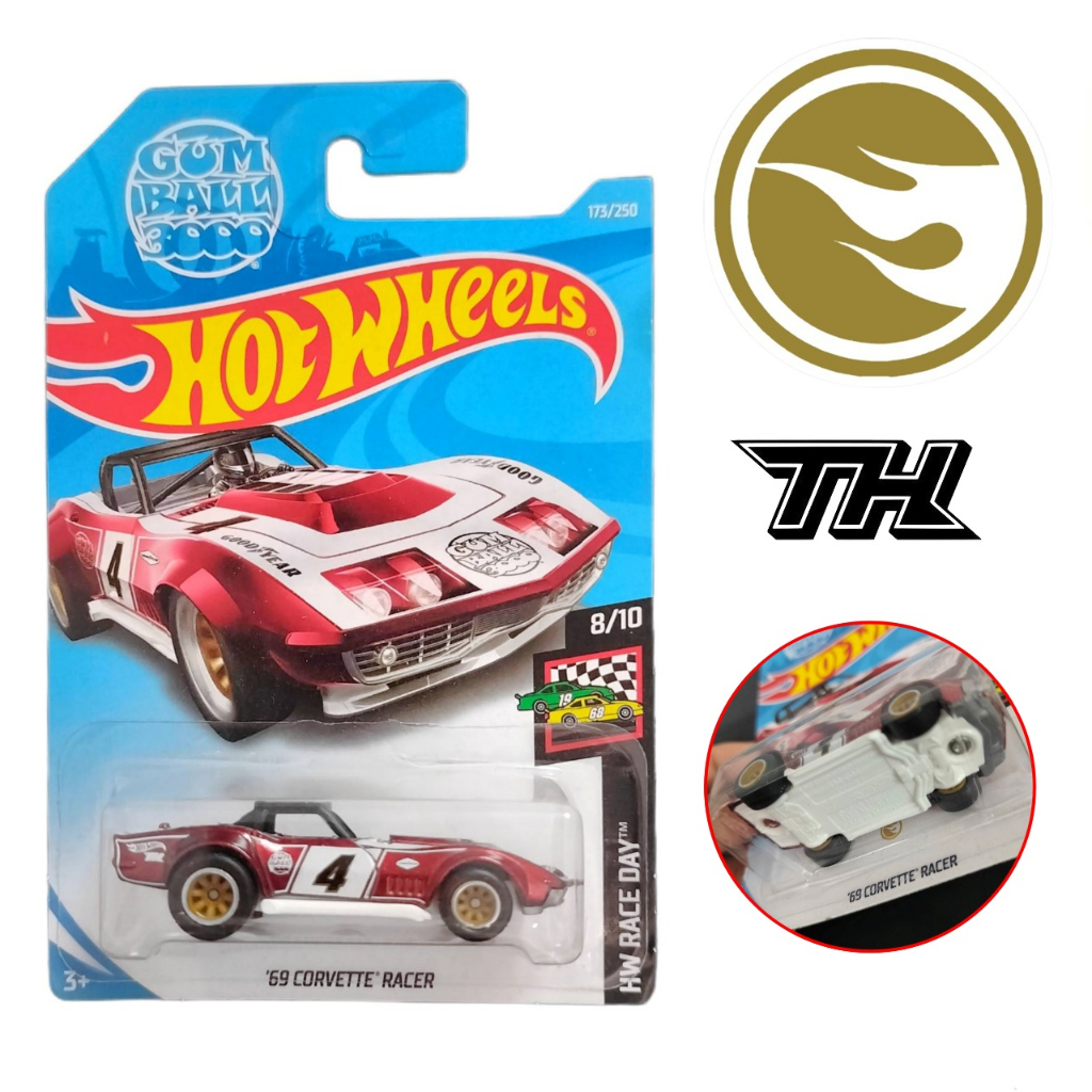 โมเดลรถเหล็ก Hot wheels (หายาก) '69 CORVETTE RACER ลิขสิทธิ์แท้ ล้อยาง STH ( SUPER TREASURE HUNT ) H