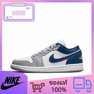 （ยิงจริง）Nike Air Jordan 1 Low"Grey/White/Navy" ของแท้100%💯รองเท้าผ้าใบ รองเท้า รองเท้าวิ่ง รองเท้า nike DC0774-042