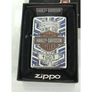 ZIPPO 29159  HARLEY DAVIDSON  HIGH POLISH CHROME FUSION  สีเงินผิวโครเมี่ยมลายแบบสกรีนฟิวชั่น  ผลิตปี2018  ของใหม่ของแท้