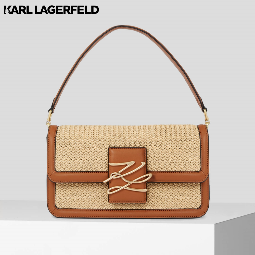 KARL LAGERFELD - K/AUTOGRAPH RAFFIA SHOULDER BAG NATURAL/SUDAN BROWN 231W3039 กระเป๋าถือ