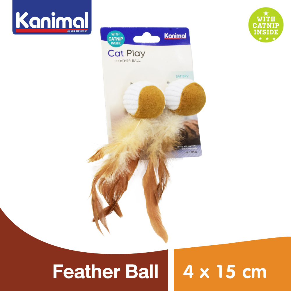 [79942] Kanimal Cat Toy ของเล่นแมว Feather Ball ลูกบอลพันขนนิ่ม เล่นสนุก สำหรับแมวทุกวัย ขนาด 15x4 ซม. (2 ลูก/แพ็ค)