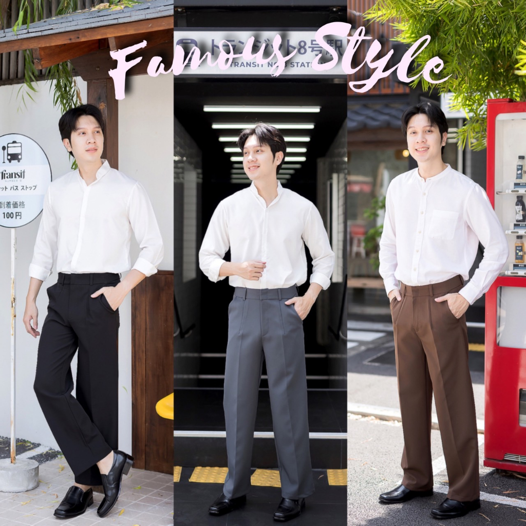 🍒MEN-BIGLEG🍒กางเกงขากระบอกใหญ่ผ้าไมโครมีจีบหน้า-งานป้าย-แฟชั่น