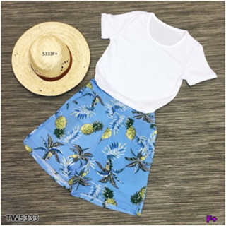 CS5333 	Set เสื้อยืด+กางเกงลายสับปะรดขาสั้น Set T-shirt + pineapple pattern shorts