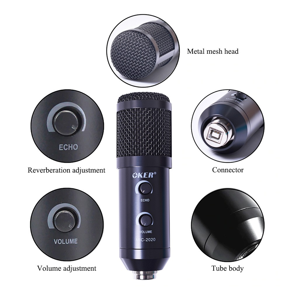 🚀ส่งเร็ว🚀 OKER MIC-2020 Black สีดำ Smart Microphone Professional Condensor USB 7.1 ไมโครโฟน คอนเด็นเซอร์ #DM 2020