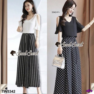 CS5342 Set 2 ชิ้น เสื้อเว้าไหล่+กางเกงคละลายSet 2 pieces. Off-the-shoulder top + pants.