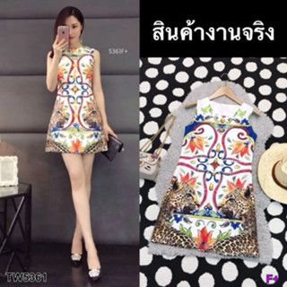 CS5361 เดรสแขนกุดพิมพ์ลาย D&amp;G #รวม11 Sleeveless dress with D&amp;G print #Ram 11