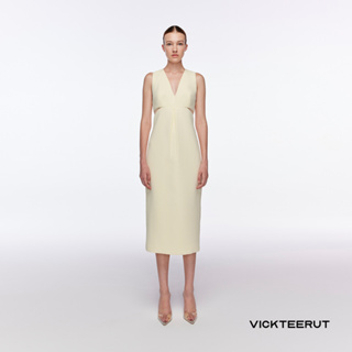 VICKTEERUT Sleeveless Empire Dress with Cut-Out Detail เดรสแขนกุด ต่อใต้อก ตกแต่งผ้าตาข่าย