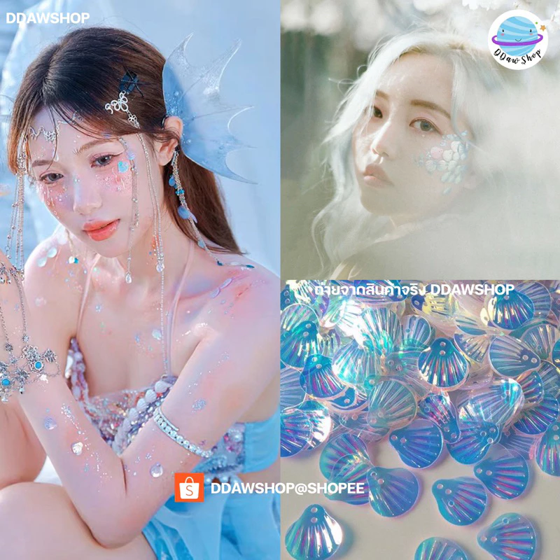 เกล็ดปลาแต่งหน้า 150 ชิ้น/ถุง กลิตเตอร์แต่งหน้า ไข่มุกติดหน้า นางเงือก มังกร พญานาค มุกแต่งหน้า