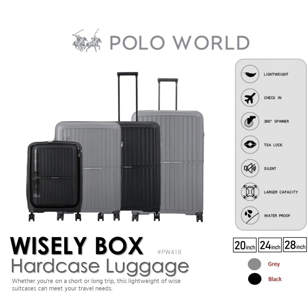 POLO WORLD กระเป๋าเดินทาง PW418 Wisely Tanker Hardcase Luggage กระเป๋าเดินทางล้อลาก โปโลเวิล์ด มีรับประกัน 2 ปี