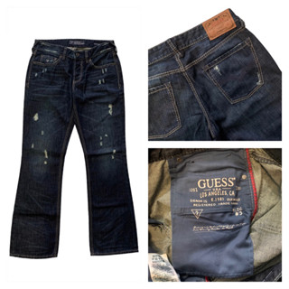 GUESS กางเกงขายาว ผู้ชาย ยีนส์กรมท่าเข้มด้ายเทา 32x32 ของแท้