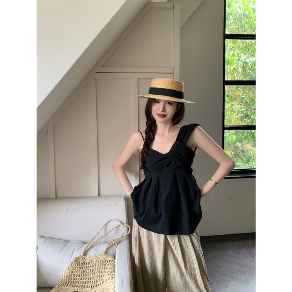 ส่งทันที Cici(NO. WK958)เสื้อกล้ามสายเดี่ยว ผ้าลินิน ดีเทลหน้ายาวหลังสั้น มีซิปข้าง เนื้อผ้าละมุนใส่สบาย - รูปที่ 3