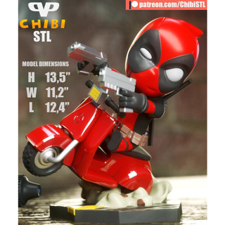 [โมเดลไม่ทำสี] Marvel deadpool riding a motorcycle 3D printing model