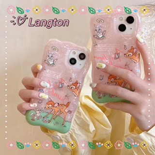 🌈Langton🌸ป้องกันการหล่น ขอบเต็ม iphone 11 14 pro max สีชมพู สาวน่ารักหัวใจ หวานสวย การ์ตูน กวาง case for iPhone 12 13