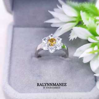 S6402 แหวนพลอยบุษราคัมแท้ ( Yellow  sapphire )  ตัวเรือนเงินแท้925 ชุบทองคำขาว มีไซส์ 47 แก้ไซส์ฟรี