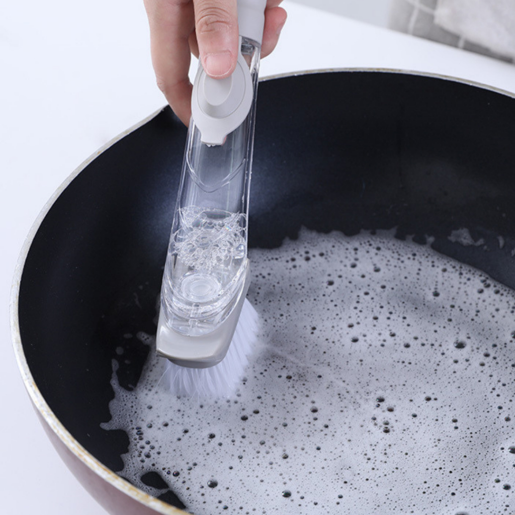 แปรงล้างหม้อ และจาน เติมน้ำยาล้างจานได้ แปรงอเนกประสงค์ เครื่องครัว - รูปที่ 6