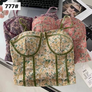 777เสื้อสายเดี่ยว ผ้าลูกฟูก ลายดอก มีบราในตัว สายปรับได้ มี 3 สีจ้า