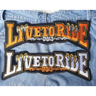 อาร์มปัก แผ่นรีดติดเสื้อ หัวกะโหลก ตัวรีดติดเสื้อ ขนาดใหญ่ สไตล์ Biker "LIVE TO RIDE"