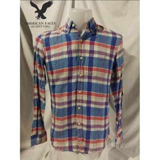 American Eagle​ Brand_2nd hand เสื้อเชิ้ตแขนยาวผ้าลินิน (Linen) 58% ฝ้าย 42%/ Size XS(Slim​ fit)​/แท้มือสองกระสอบนำเข้า​