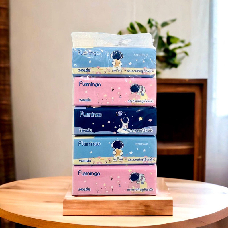 ทิชชู่แบบยาว(ยกเเพ็ค 5 ห่อ) หนา 3 ชั้น (1 ห่อ/240 แผ่น)คละลาย