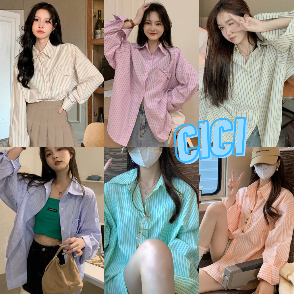 ส่งทันที Cici(NO. 3113)เสื้อเชิ้ตคอปกแขนยาว ทรง Oversize ใส่แล้วเท่มากกกก