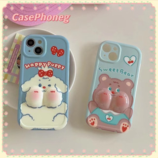 🍑CasePhoneg🍑ป้องกันการหล่น ขอบเต็ม iPhone 11 14 pro max การ์ตูน หมีน้อย น่าสนใจ รุ่นคู่ สีฟ้า case for iPhone 12 13