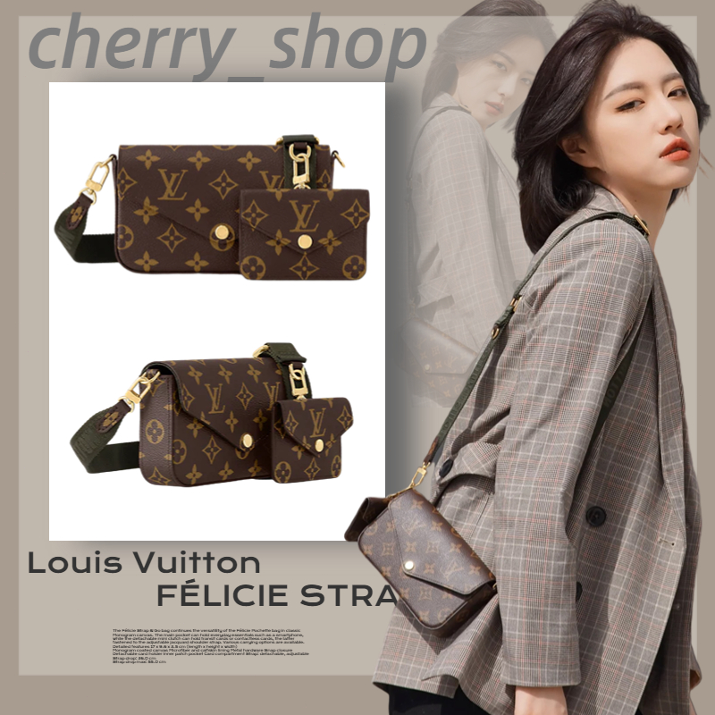 🔥Hot หลุยส์วิตตอง 💯/Louis Vuitton FÉLICIE STRAP &amp; GO handbag Monogram Canvas/มินิคลัชที่ถอดออกได้🍒