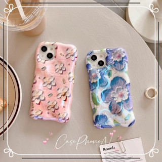 เคสไอโฟน iphone 11 14 Pro Max ไฮโซ ดอกไม้ภาพวาดสีน้ำมัน บลูเรย์ ไล่ระดับ ป้องกันการตก iphone 12 13 Pro Case for iPhone