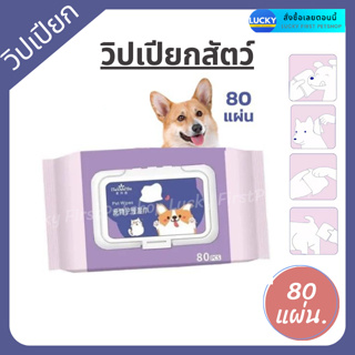 วิปเปียกสัตว์ ทิชชู่เปียก Pet wipes สำหรับเช็ดสัตว์เลี้ยง ทิชชู่เปียกเช็ดทำความสะอาด 80 แผ่น