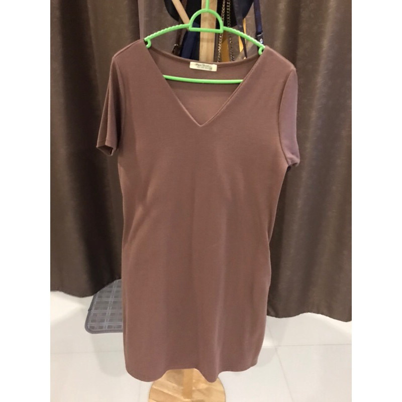 เดรส แบรน์ wara closet ผ้าร่อง สีน้ำตาลไมโล อก 38-40 ยาว 36 สะโพก 42-44