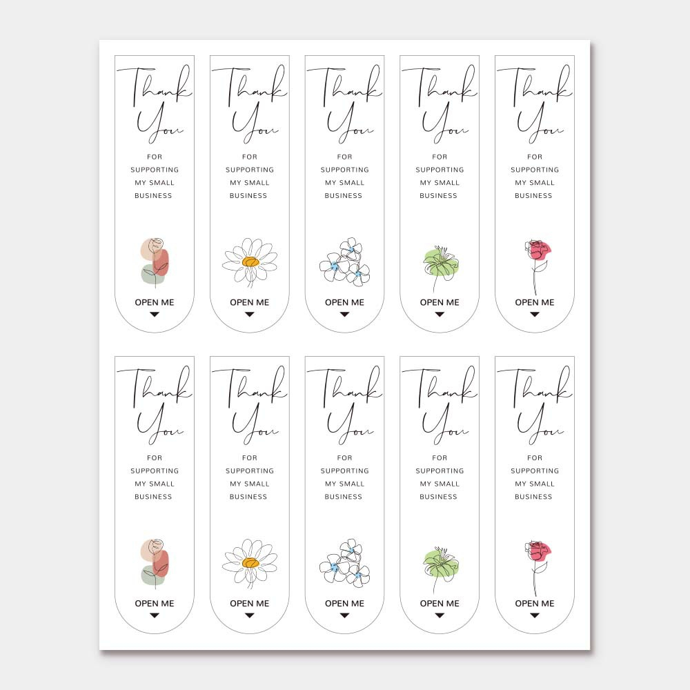 ( LP ) สติกเกอร์สี่เหลี่ยมลายดอกไม้ ขนาด 2x7 ซ.ม 100 ดวง/แพค ❌ติดแก้วน้ำแข็ง​ไม่ได้​❌