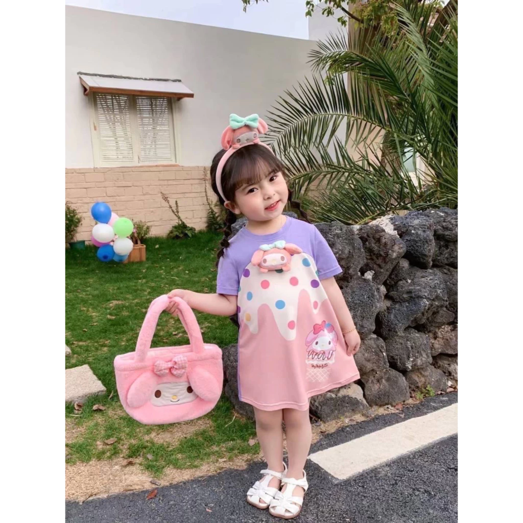 MC009 เดรสลูกสาวลาย Melody มาพร้อมป๊อปอัพหัวการ์ตูน