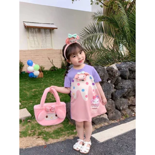 MC009 เดรสลูกสาวลาย Melody มาพร้อมป๊อปอัพหัวการ์ตูน