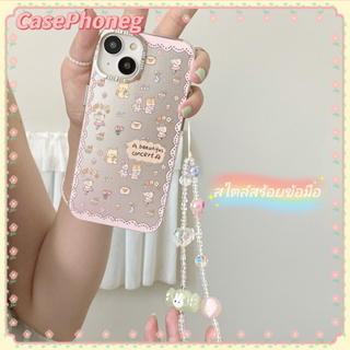 🍑CasePhoneg🍑ป้องกันการหล่น ขอบเต็ม สไตล์สร้อยข้อมือ iPhone 11 14 pro max การ์ตูน สาวน่ารักหัวใจ case for iPhone 12 13