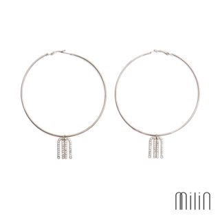 [MILIN] Union Hoop earrings with crystal signature M logo ต่างหูห่วงวงกลมห้อยคริสตัลโลโก้ตัว M