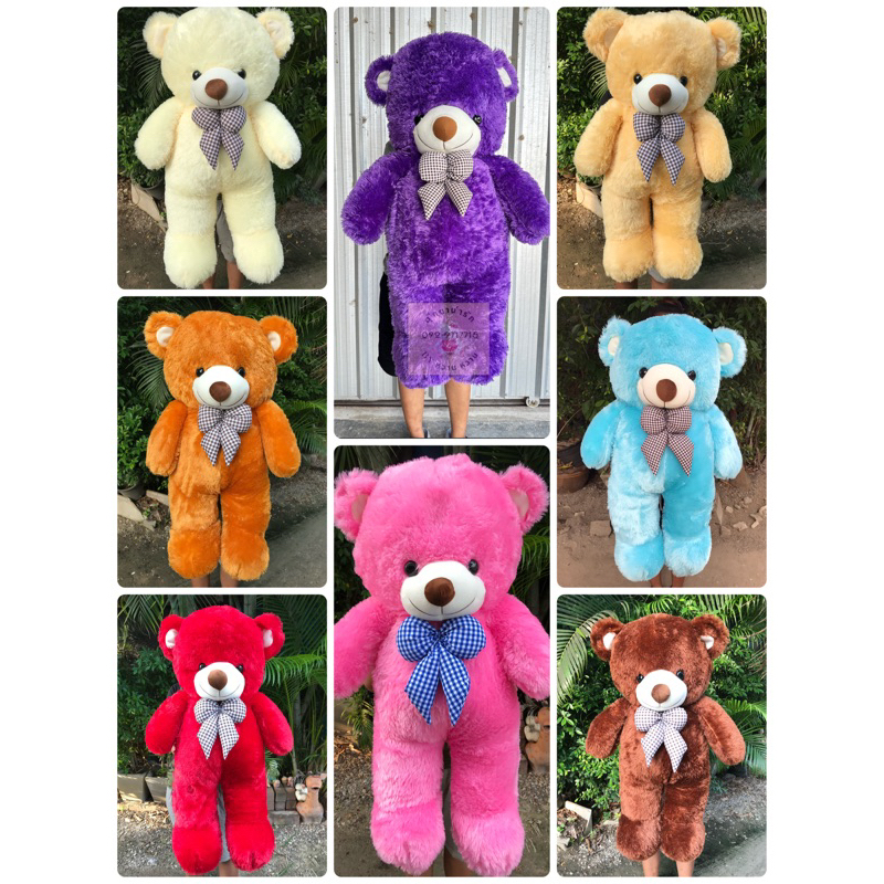 ตุ๊กตาหมี ไฮโซตัวใหญ่ โบว์ใหญ่ลายสก๊อตขนนุ่ม ขนาด 100 cm.