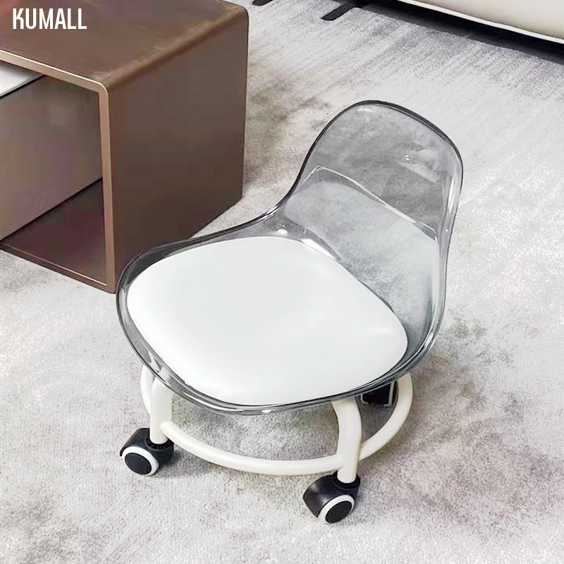 KUMALL เก้าอี้สตูล มีล้อ ทรงกลม Light luxury สตูลเตี้ยสไตล์นอร์ดิก ขนาดเล็ก-กะทัดรัด หมุนได้ 360° วั