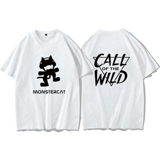 Monstercat แมวมอนสเตอร์พิมพ์ผ้าฝ้ายแขนสั้นเสื้อยืดลำลองผู้ชายแขนสั้นด้านบนสุดหล่อ