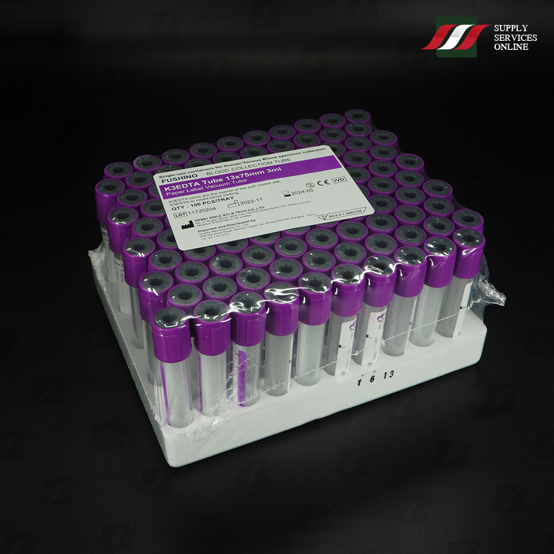 หลอดใส่เลือดสูญญากาศ ชนิดมีสารกันเลือดแข็ง EDTA ขนาด 13x75 MM./EDTA TUBE 13x75 mm ปริมาตร 3mL