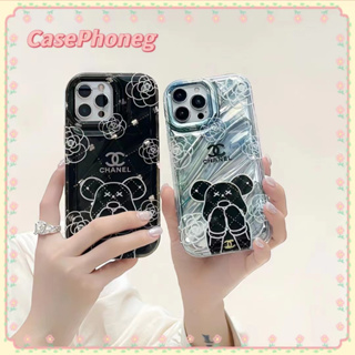 🍑CasePhoneg🍑ป้องกันการหล่น ขอบเต็ม iPhone 11 14 pro max เลเซอร์ แฟชั่น แบรนด์ไทด์ สีดำ รุ่นคู่ case for iPhone 12 13