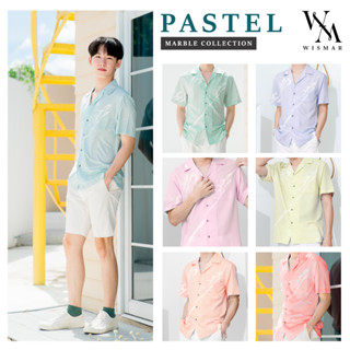 เสื้อเชิ้ตฮาวายแขนสั้น ผ้าไหมอิตาลี 100% (สีพาสเทล) : Hawaii Pastel Marble Shirt  (Short-sleeved)