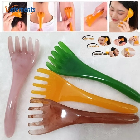 หวีนวดศีรษะเรซิ่น 3 สี / หัวห้ากรงเล็บ แบบแมนนวล / เครื่องมือนวดกดจุดบนร่างกาย แบบแมนนวล / เครื่องมือเมริเดียน