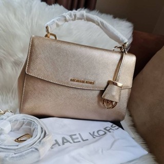 👜🎉🌈NEW MICHAEL KORS AVA SM TH SATCHEL LEATHER 
สี PALE GOLD