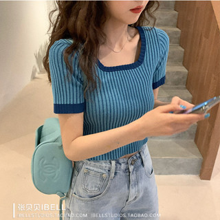 MC58005 เสื้อครอปเอวลอย แขนสั้น ผ้าร่องเล็ก ทรงเข้ารูป ผ้าฝ้าย (มี4 สี) free size พร้อมส่งจากไทย
