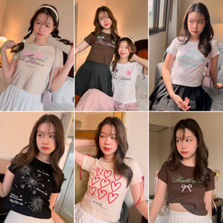 Live4# ลด15% WYRDDP เสื้อครอปมีโบว์ สายหวาน ใส่ไปคาเฟ่เก๋ๆ Y2K สไตล์เกาหลี สายคาเฟ่ Dream Big Tshirt พร้อมส่ง