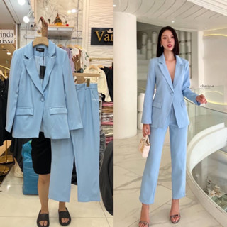 ราคาถูกที่สุด!!  CHARISSA CC049 Blazer+กางเกง #เสื้อสูทสีฟ้า #สูทผู้หญิงสีฟ้า