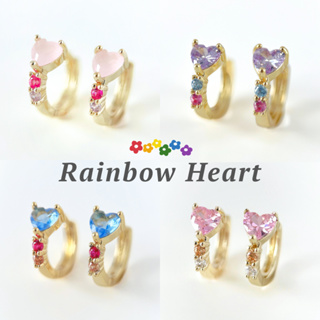 nood.bkk 💖ต่างหูห่วง สุดคิ้วท์ รุ่น Rainbow Heart✨ ต่างหูห่วง 14K , 18K แพ้ง่ายใส่ได้ l Rainbow Heart Earring / nood.bkk