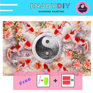 ครอสติสคริสตัล 5d diy diamond painting แบบเม็ด ลาย ปลาคาร์ปหยินหยาง ติดเต็ม เม็ดกลม EnjoyDIY พร้อมส่งจากไทย