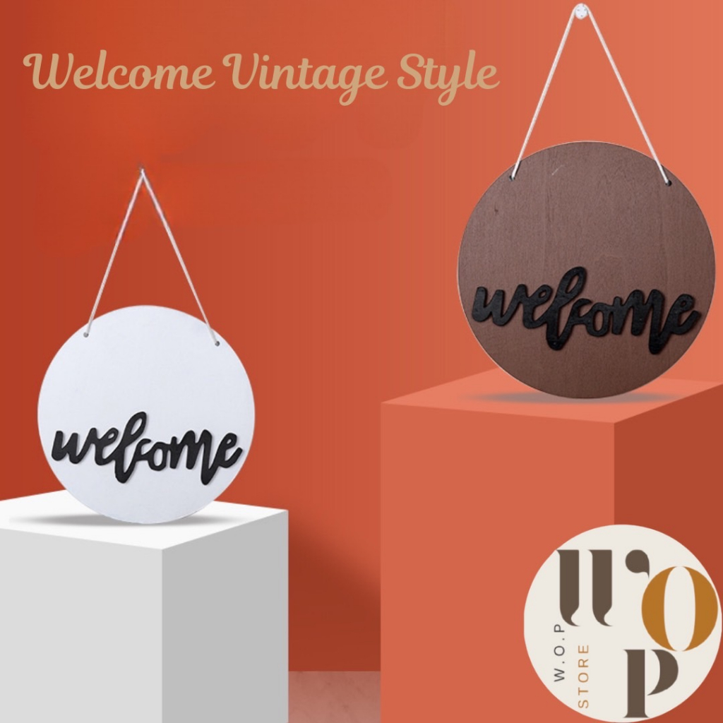 WOP Store ป้ายไม้Welcome สไตล์วินเทจ ป้ายห้อยประตู